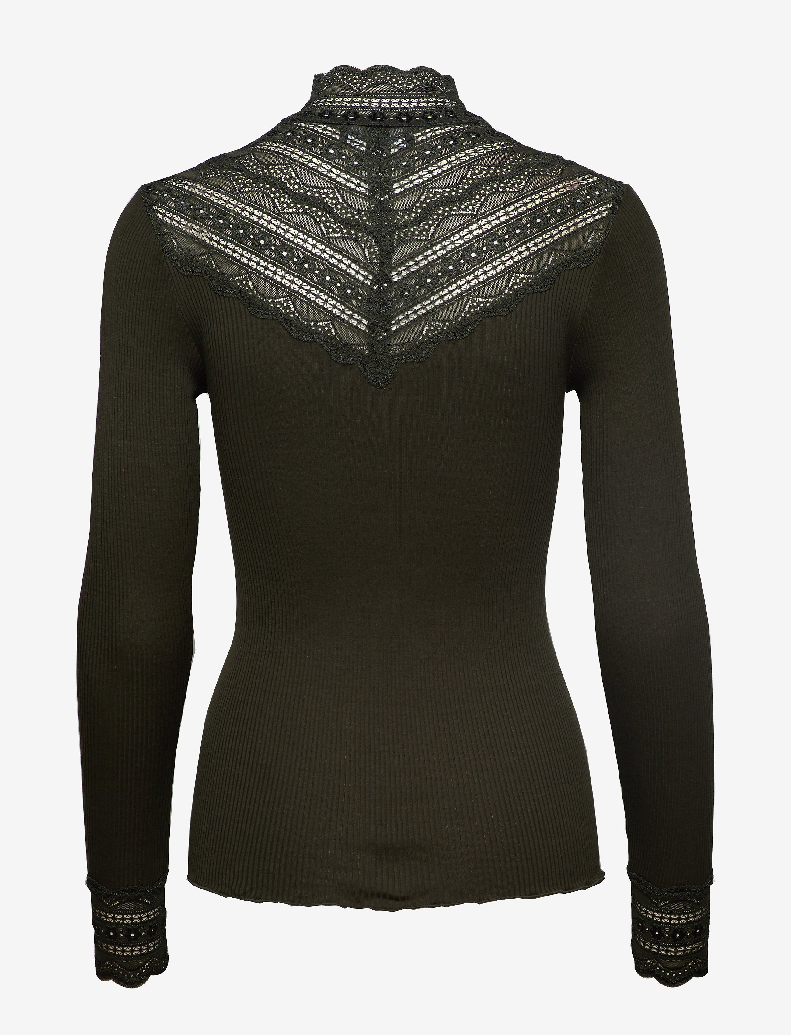 Rosemunde - RWBenita Silk LS  Lace T-neck T-shi - langärmlige tops - black green - 1