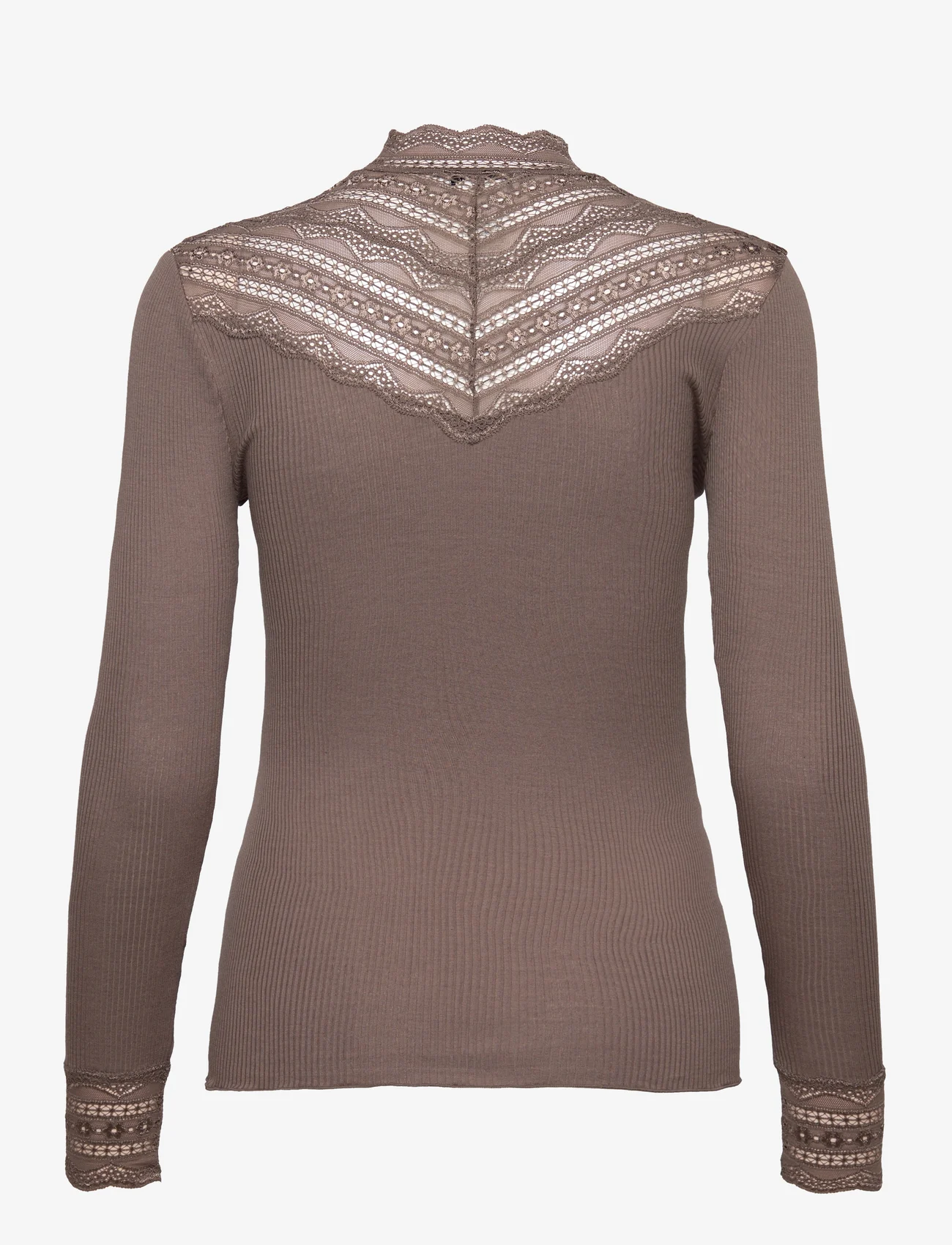 Rosemunde - Silk t-shirt w/ lace - long-sleeved tops - falcon - 1