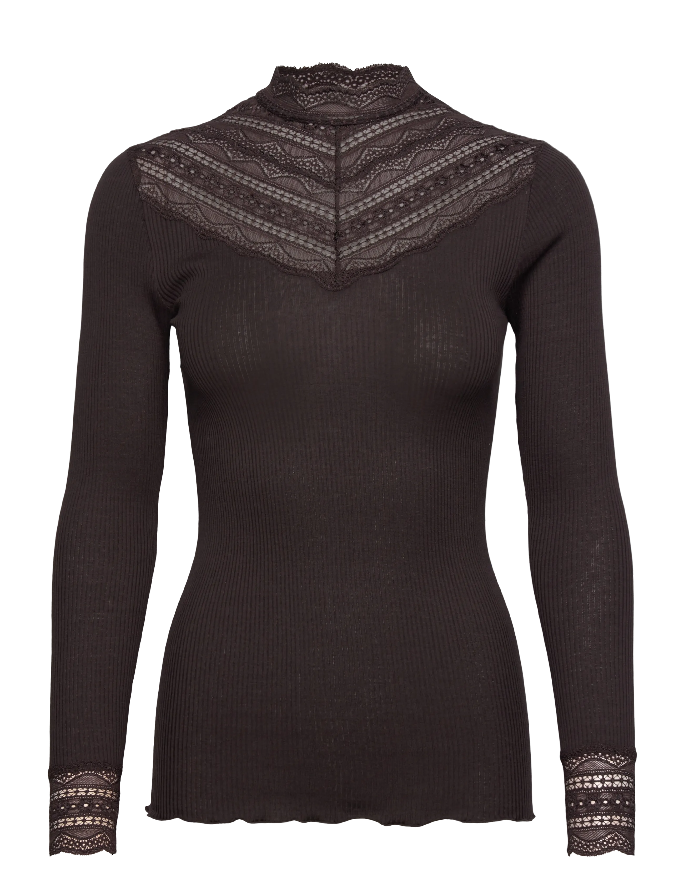 Rosemunde Silk T-Shirt W/ Lace, XS, Brown, T-Shirts & Toppe > Langærmede, Dame