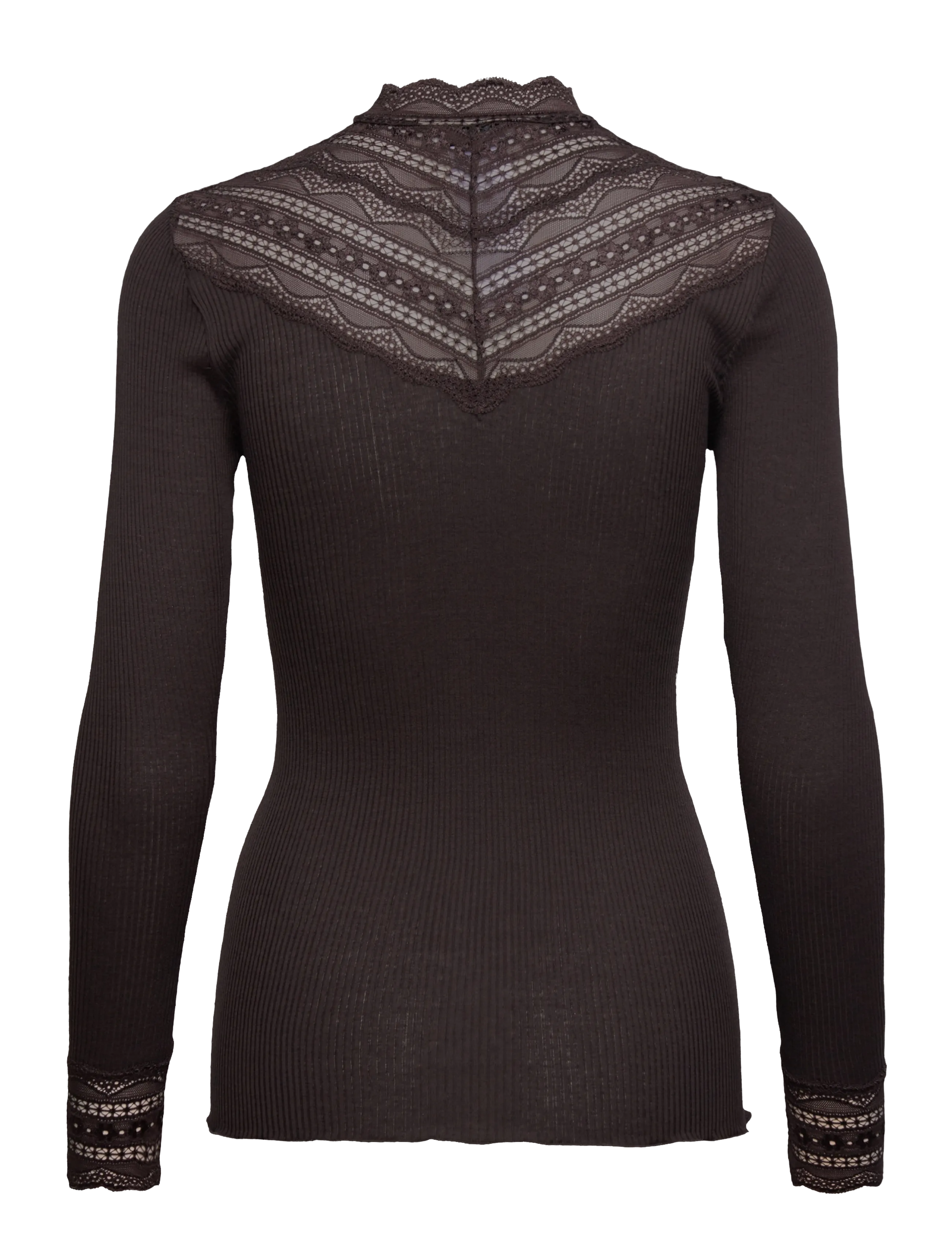 Rosemunde - RWBenita Silk LS  Lace T-neck T-shi - pitkähihaiset paidat - ganache - 1
