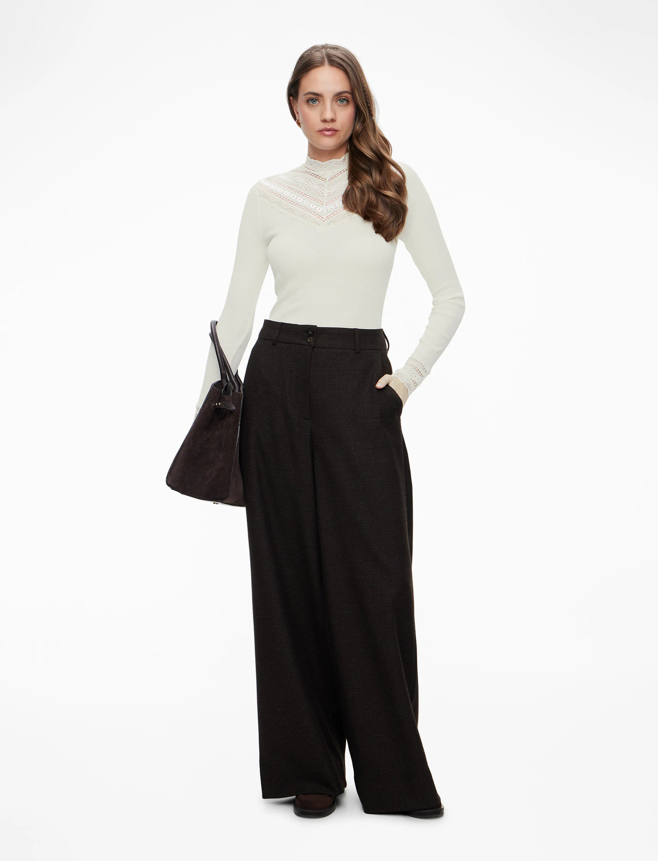 Rosemunde - RWBenita Silk LS  Lace T-neck T-shi - pitkähihaiset paidat - ivory - 2