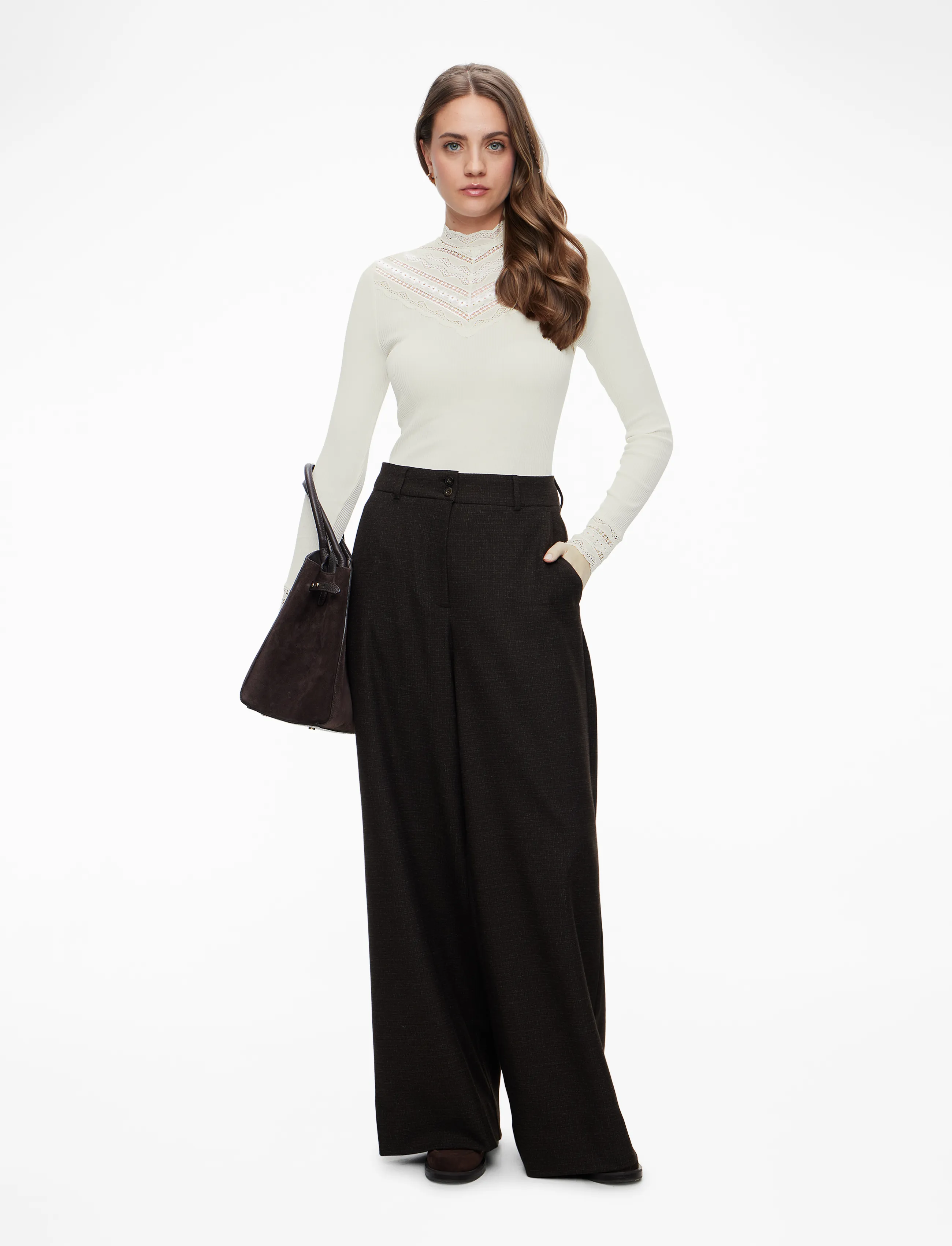 Rosemunde - RWBenita Silk LS  Lace T-neck T-shi - långärmade toppar - ivory - 2