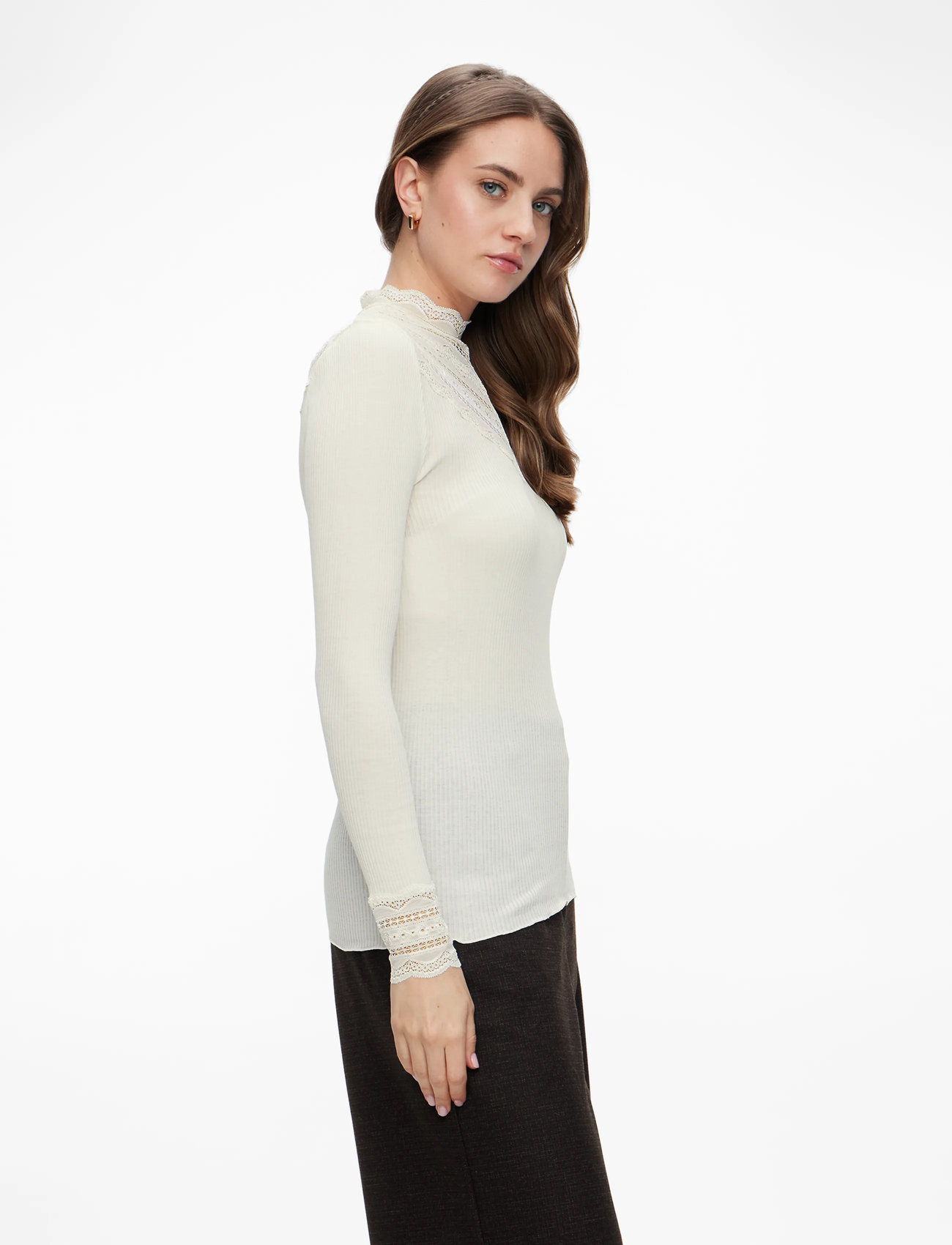 Rosemunde - RWBenita Silk LS  Lace T-neck T-shi - pitkähihaiset paidat - ivory - 3