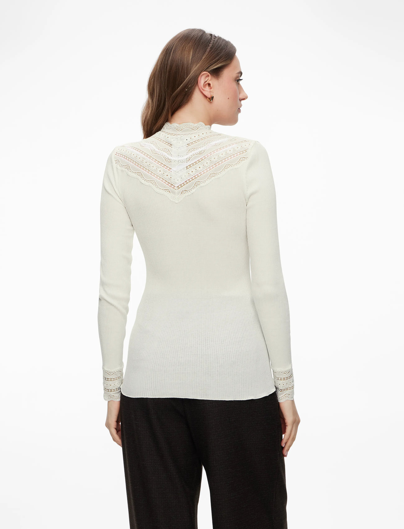 Rosemunde - RWBenita Silk LS  Lace T-neck T-shi - pitkähihaiset paidat - ivory - 4