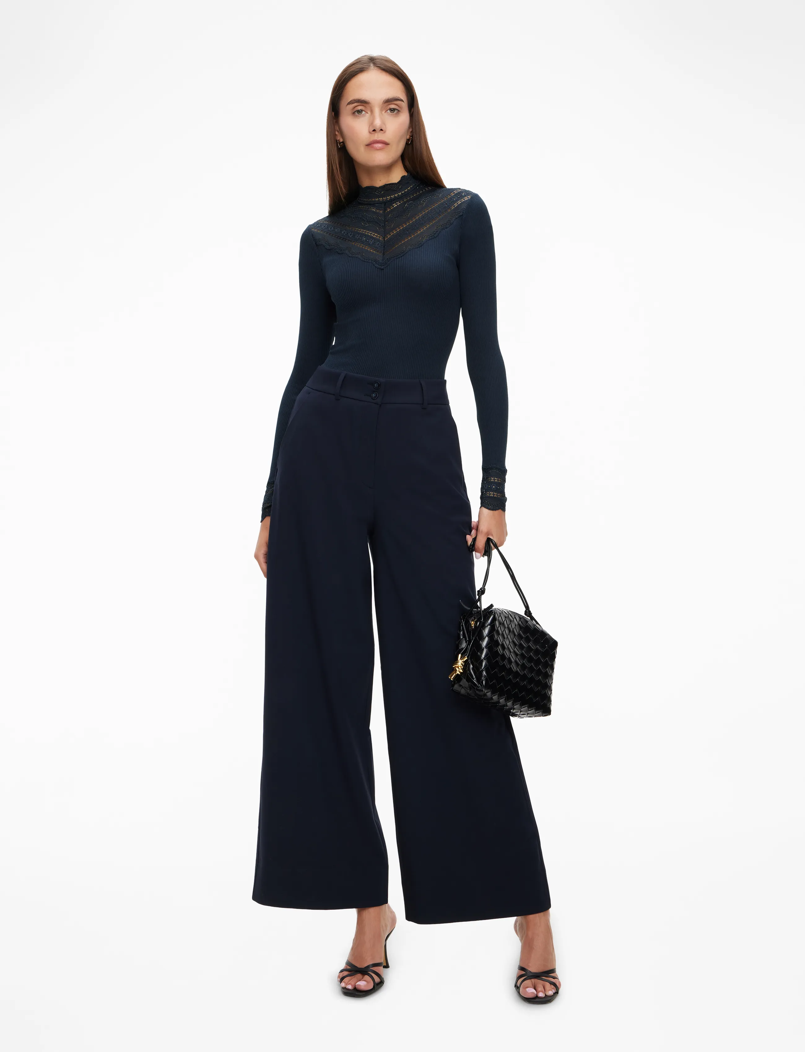 Rosemunde - RWBenita Silk LS  Lace T-neck T-shi - langærmede toppe - navy - 2