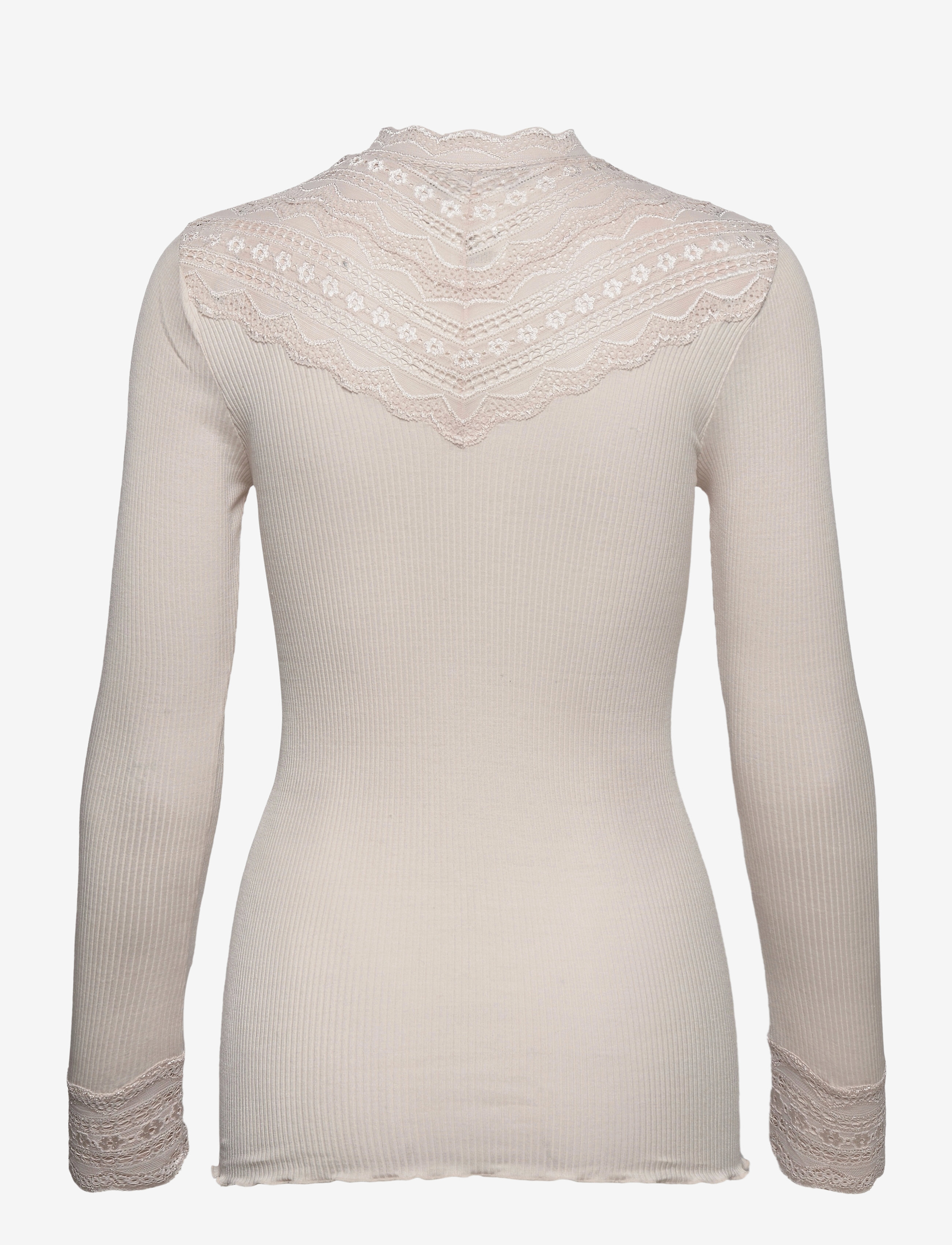 Rosemunde - RWBenita Silk LS  Lace T-neck T-shi - langärmlige tops - soft powder - 1
