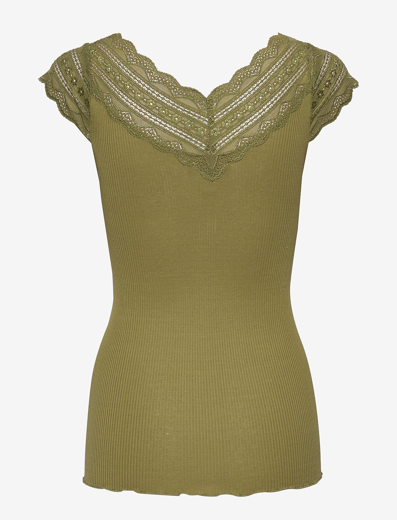 Rosemunde - Silk t-shirt regular ss w/wide lace - leaf green - 1