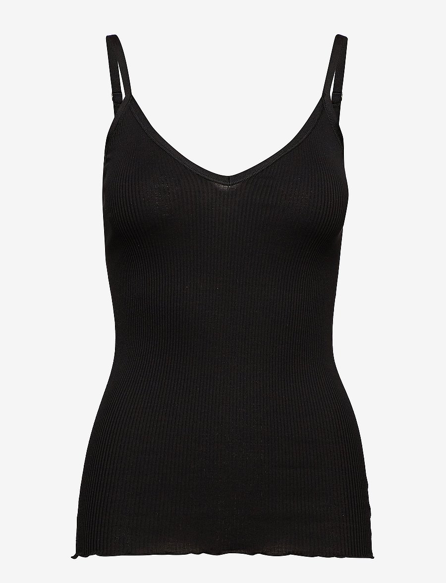 Rosemunde - RWBelle Silk SL V-neck Elastic Top - tanktops - black - 1