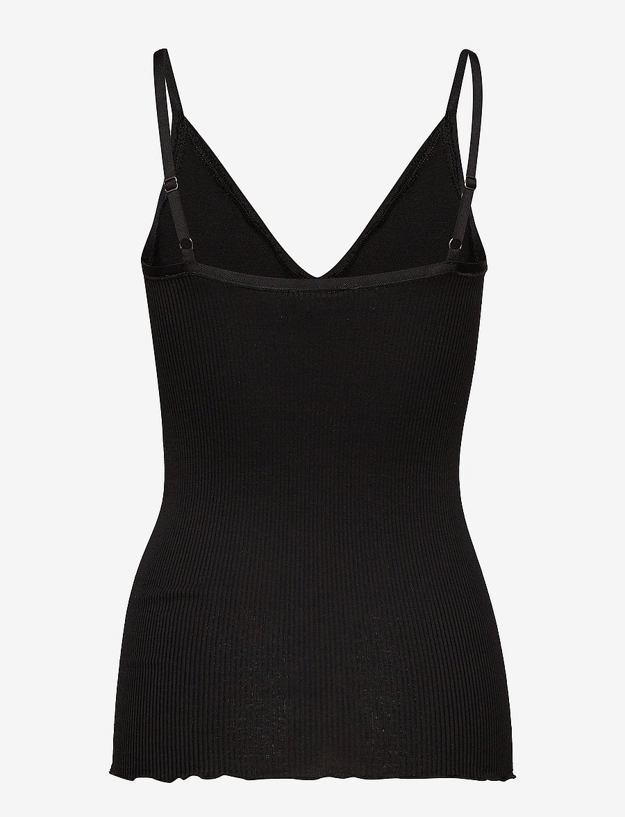 Rosemunde - RWBelle Silk SL V-neck Elastic Top - tanktops - black - 2