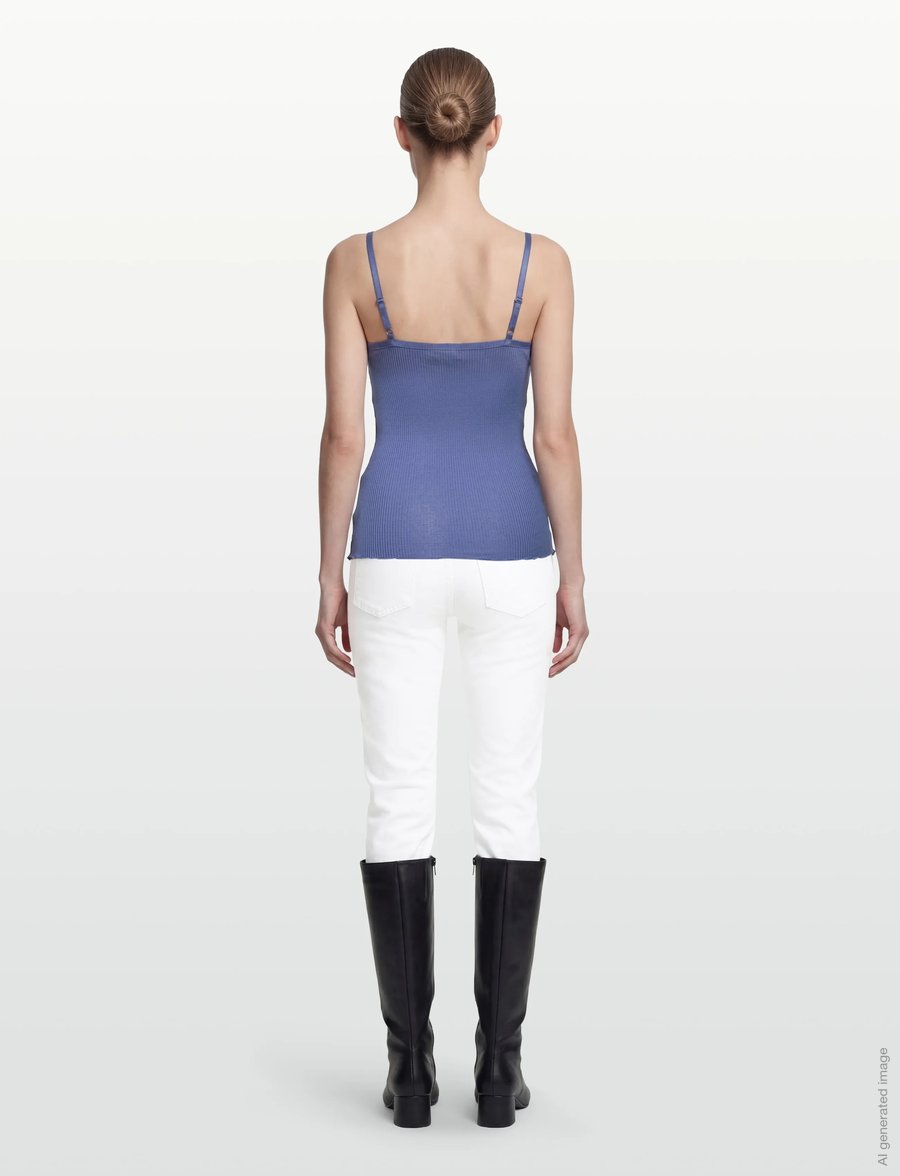 Rosemunde - RWBelle Silk SL V-neck Elastic Top - tanktops - dutch blue - 4
