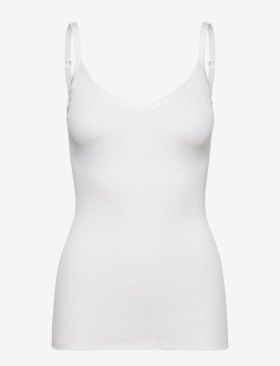 Rosemunde - RWBelle Silk SL V-neck Elastic Top - ermeløse topper - new white - 1