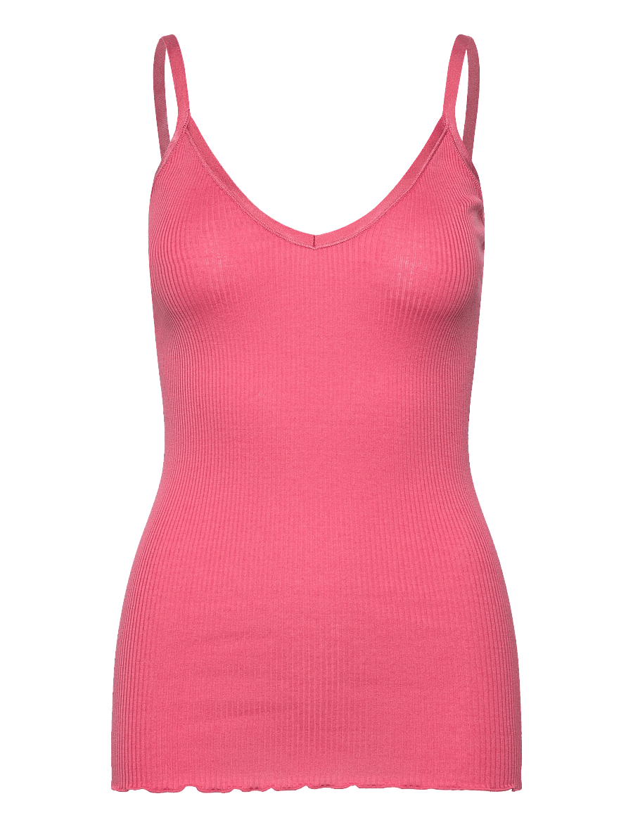 Rosemunde - RWBelle Silk SL V-neck Elastic Top - tanktops - rapture rose - 1