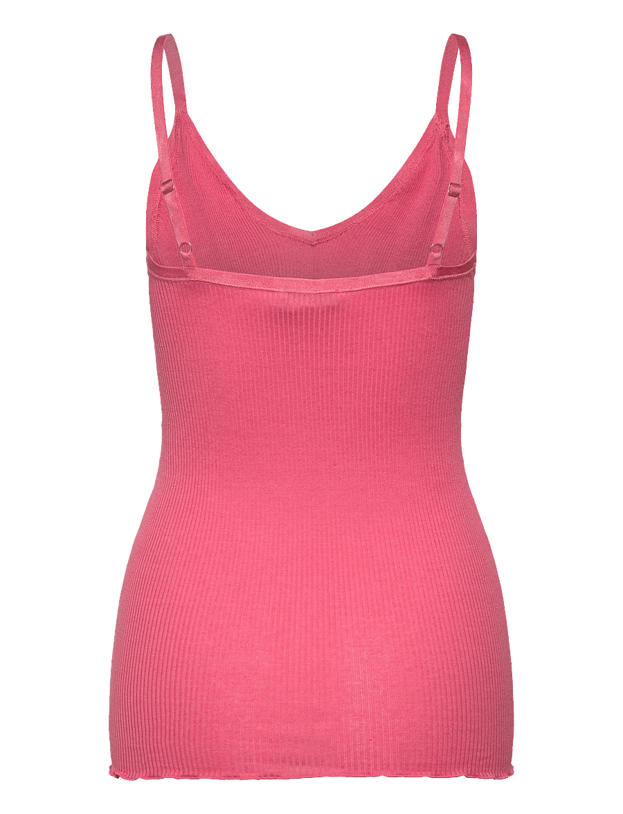 Rosemunde - RWBelle Silk SL V-neck Elastic Top - tanktops - rapture rose - 2