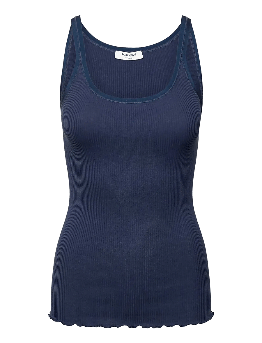 Rosemunde - RWBelle Silk U-neck Strap Elastic T - linnen - dark denim - 1
