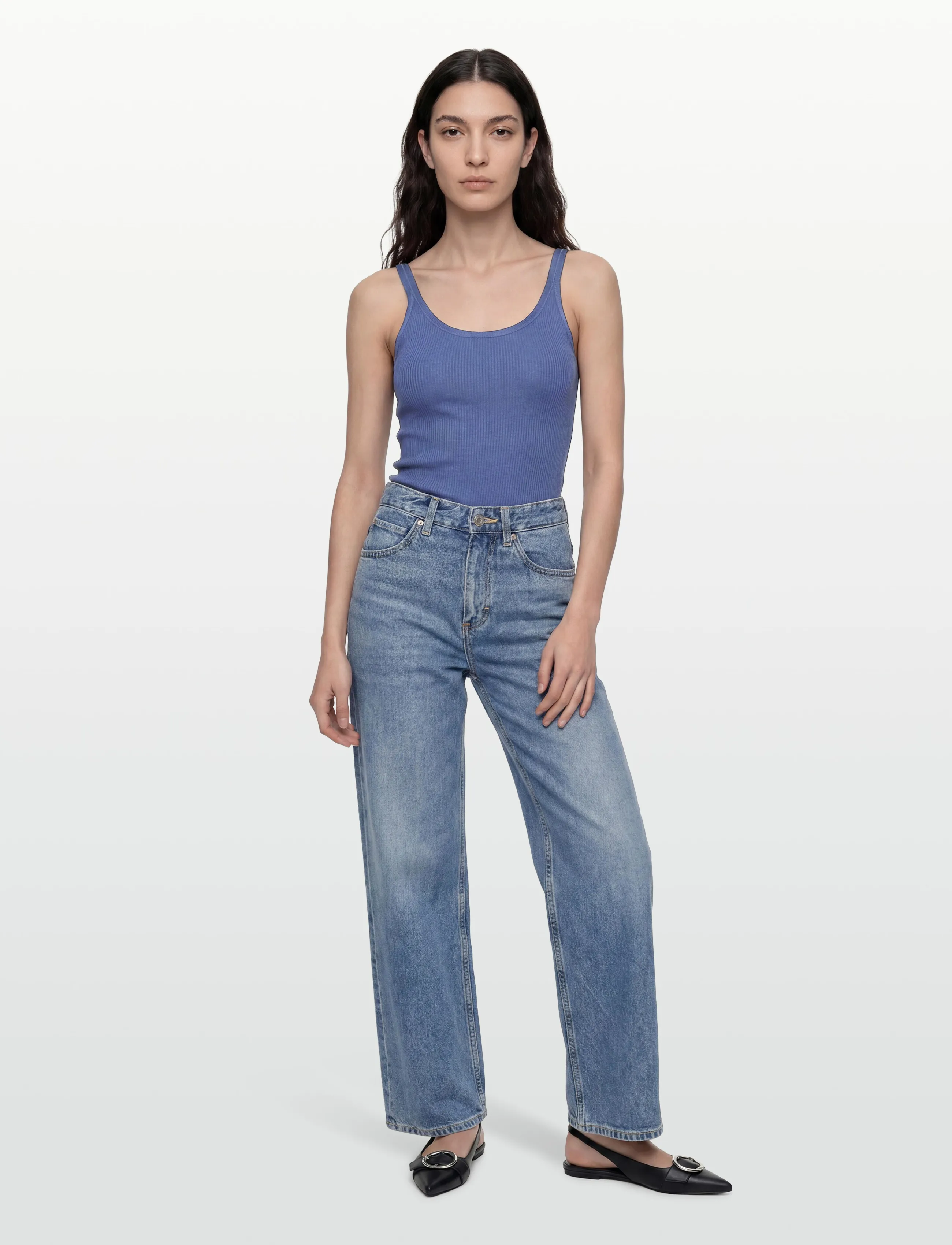 Rosemunde Rwbelle Silk U-Neck Strap Elastic T, S, Blue, T-Shirts & Toppe > Uden Ærmer, Dame