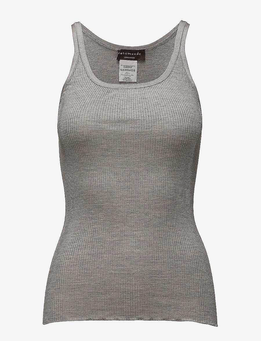 Rosemunde - RWBelle Silk U-neck Strap Elastic T - varrukateta topid - light grey melange - 0