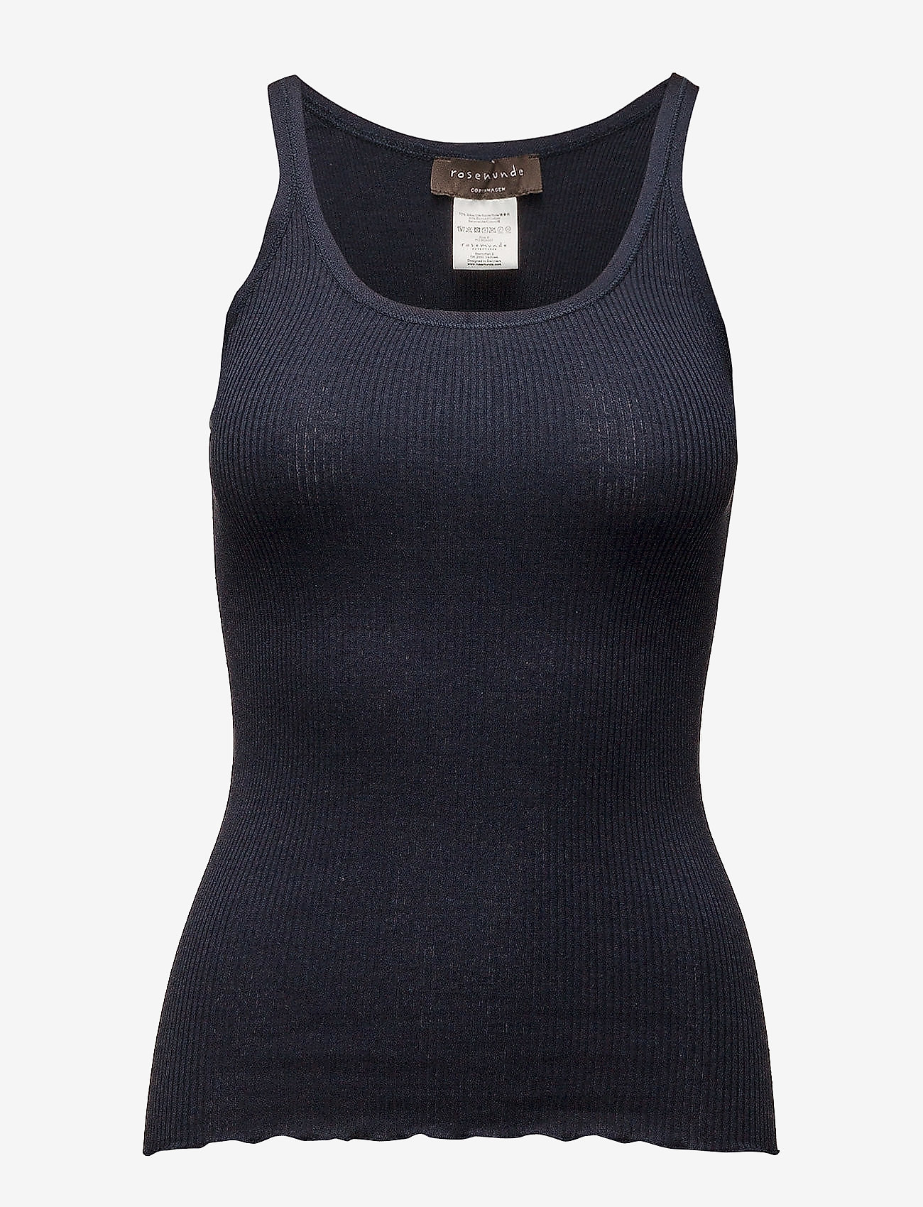 Rosemunde Rwbelle Silk U-Neck Strap Elastic Top, Kvinder, Ribbet U-Hals Tanktop, Navy, Str: L