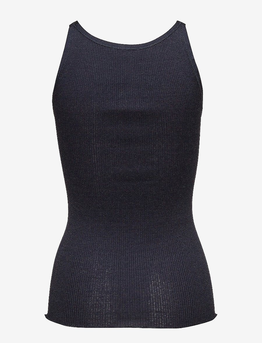 Rosemunde - RWBelle Silk U-neck Strap Elastic Top - linnen - navy - 1