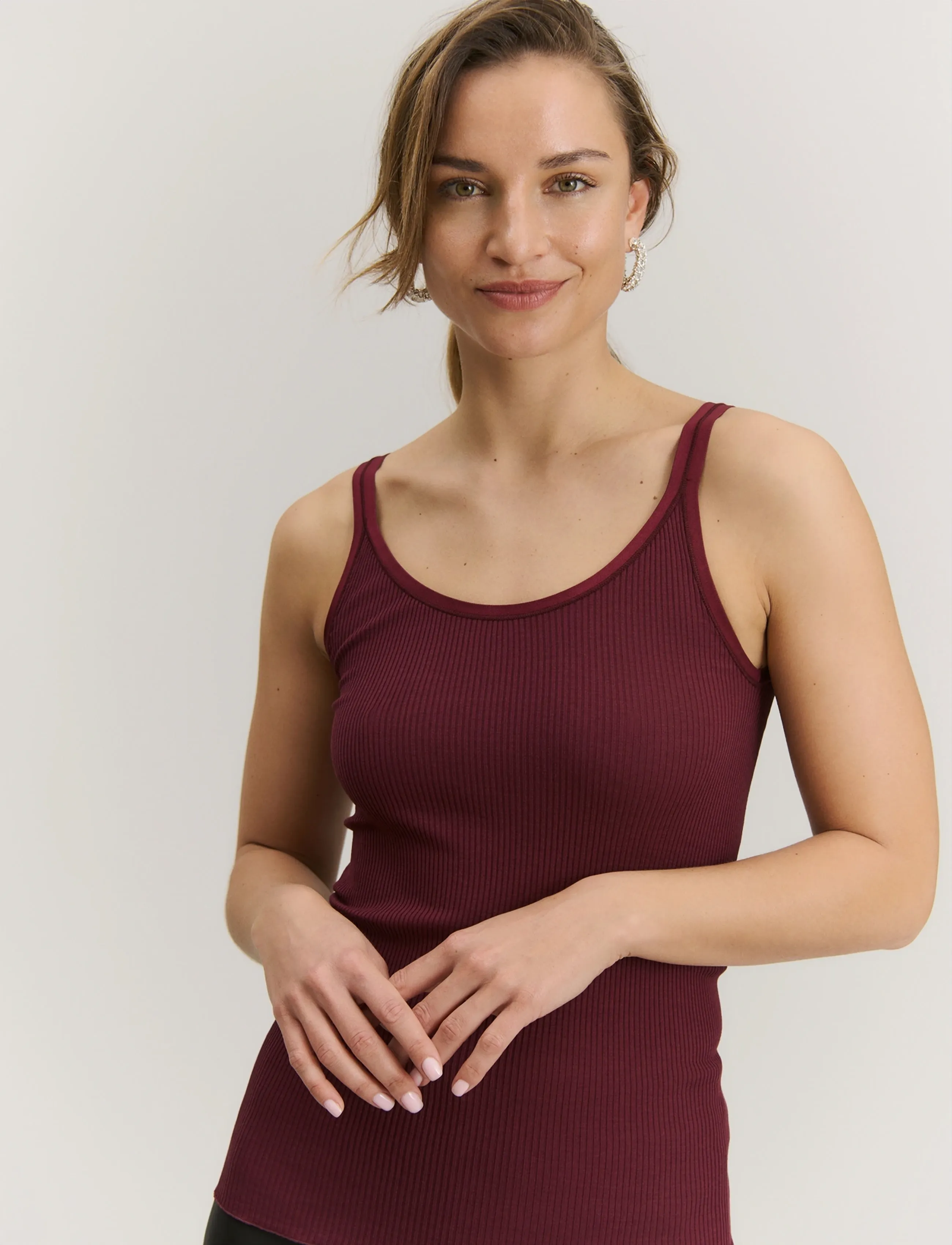 Rosemunde RWBelle Silk U-neck Strap Elastic T - Tanktops - TAWNY PORT / burgundy