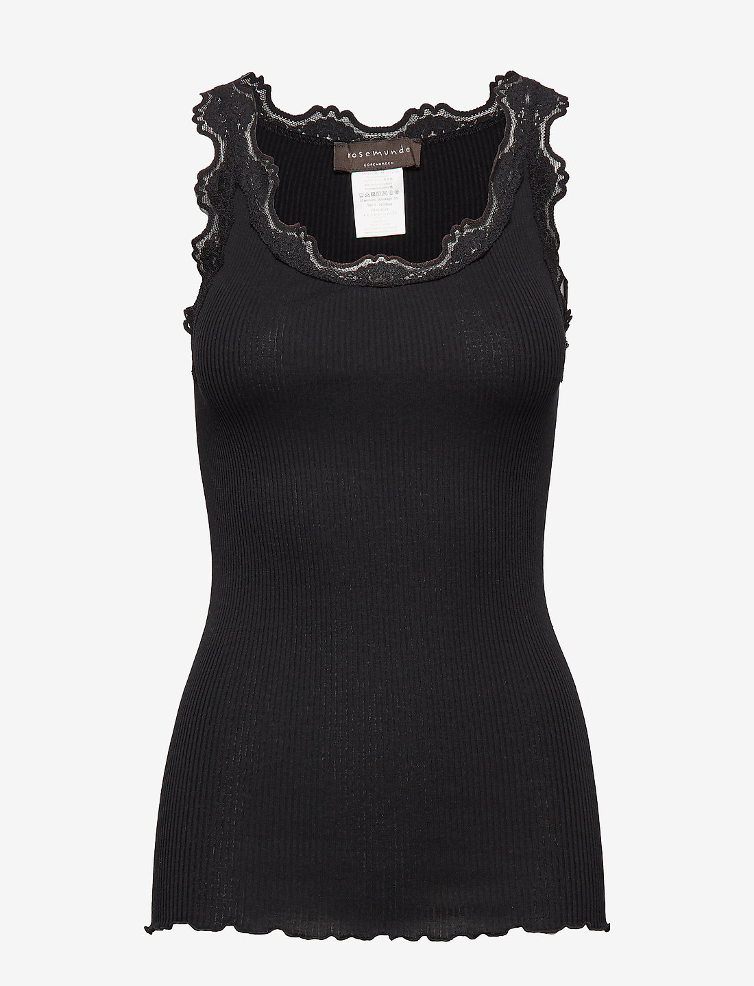 Rosemunde - RWBabette Silk SL U-neck Long Lace - tanktops - black - 1