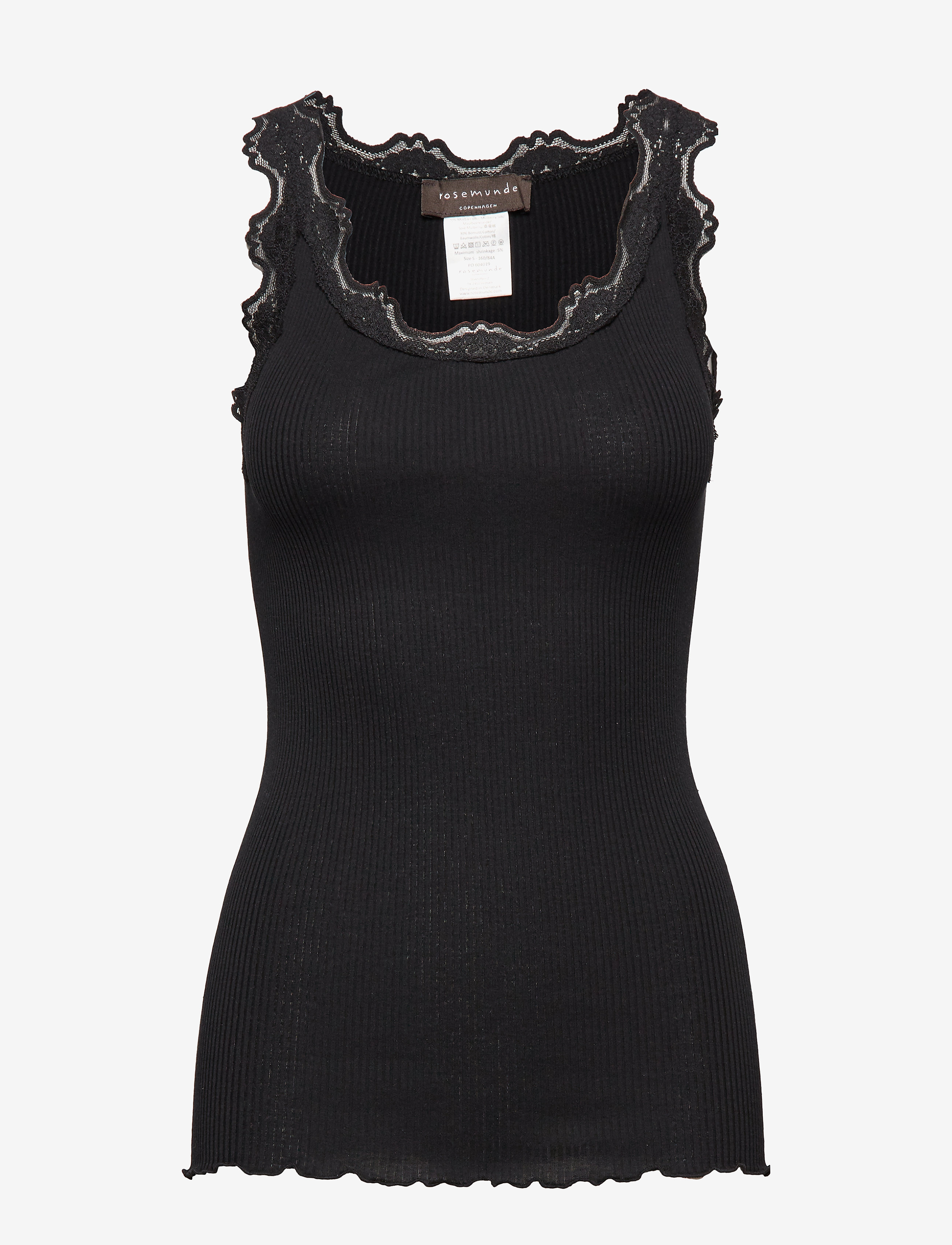 Rosemunde RWBabette Silk SL U-neck Long Lace - T-shirts & Tops - BLACK / black