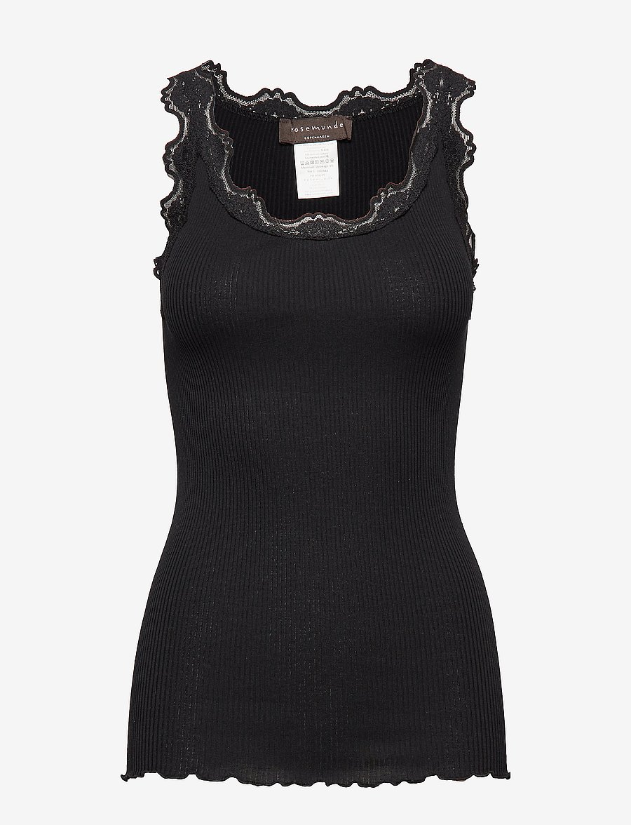 Rosemunde - RWBabette Silk SL U-neck Long Lace Top - tanktops - black - 1