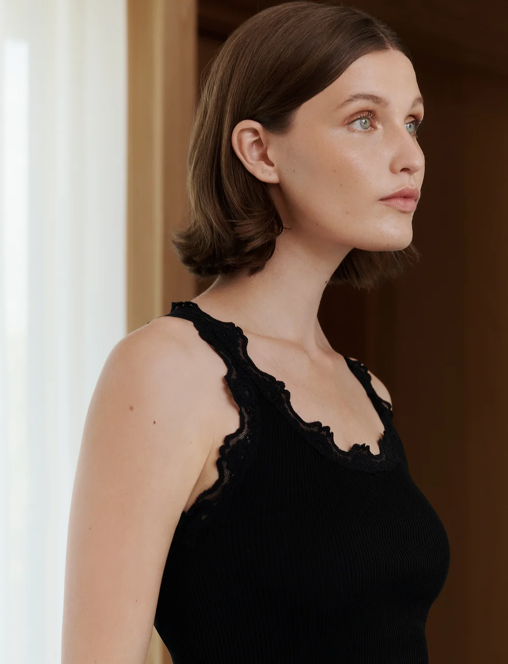 Rosemunde - RWBabette Silk SL U-neck Long Lace - tanktops - black - 0