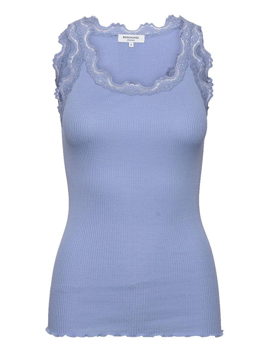 Rosemunde - RWBabette Silk SL U-neck Long Lace Top - sleeveless tops - blue heaven - 1