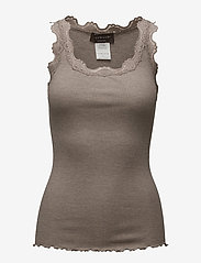 Rosemunde - Silk top w/ lace - sleeveless tops - brown melange - 0