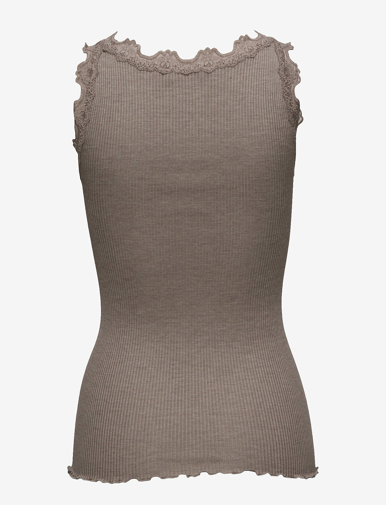 Rosemunde - RWBabette Silk SL U-neck Long Lace - hihattomat paidat - brown melange - 1