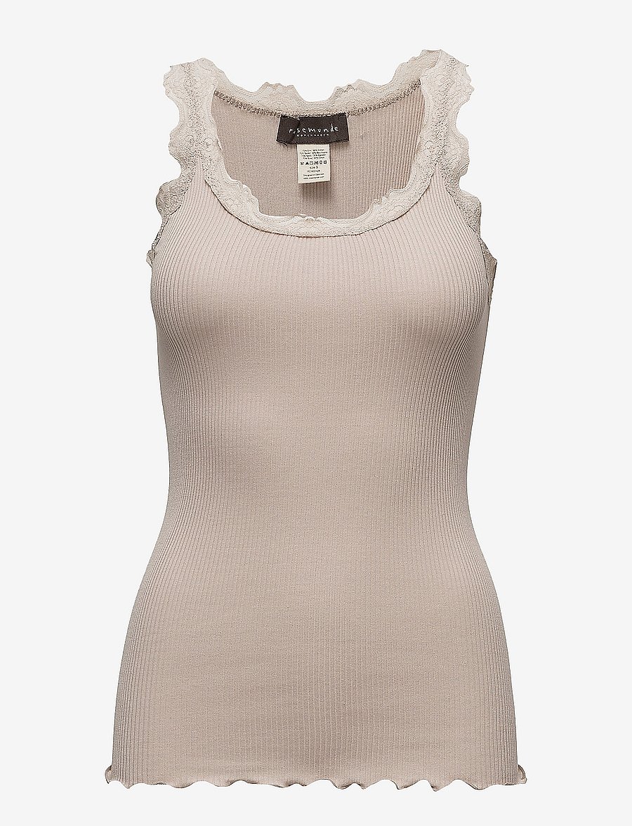 Rosemunde - RWBabette Silk SL U-neck Long Lace Top - Ärmellose tops - cacao - 0