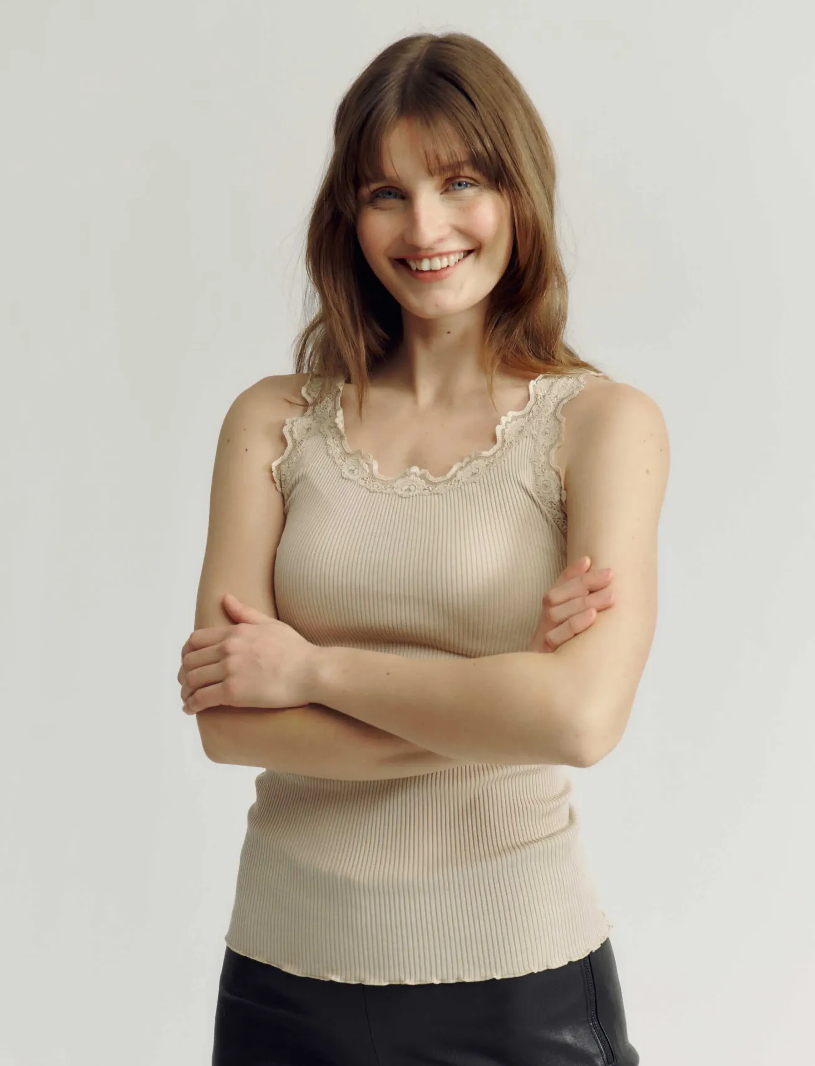 Rosemunde - RWBabette Silk SL U-neck Long Lace - höstfynd - cacao - 0