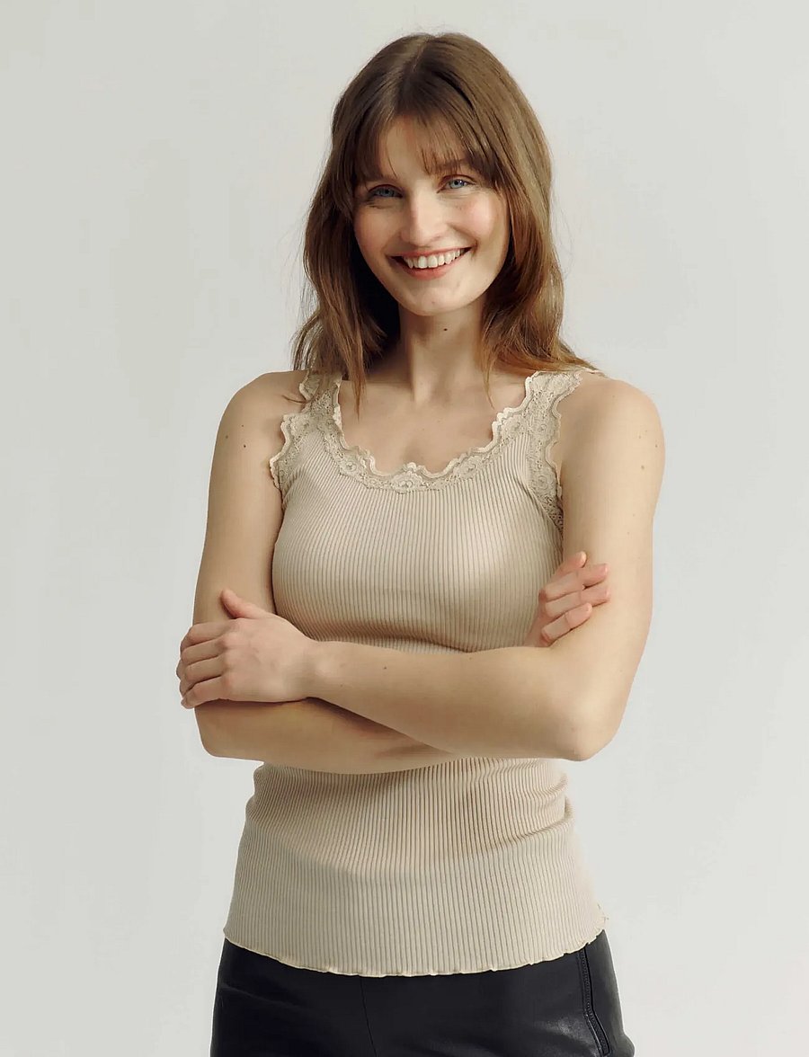 Rosemunde - RWBabette Silk SL U-neck Long Lace - tanktops - cacao - 0