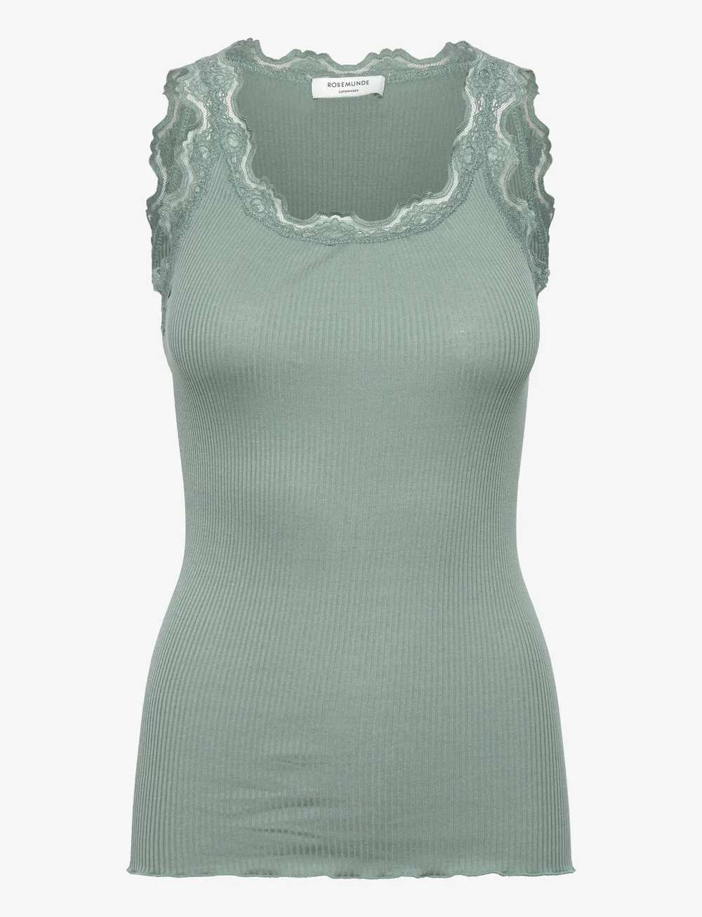 Rosemunde - RWBabette Silk SL U-neck Long Lace - tanktops - chinois green - 0