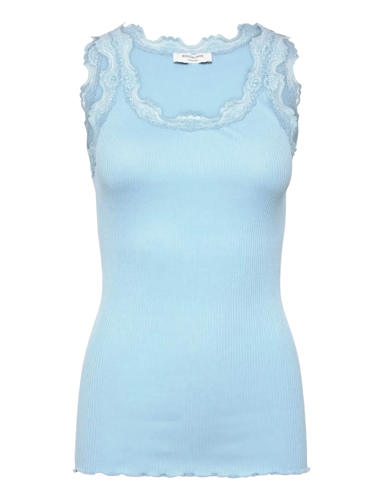 Rosemunde RWBabette Silk SL U-neck Long Lace - T-shirts & Toppar - CLEAR SKY / blue