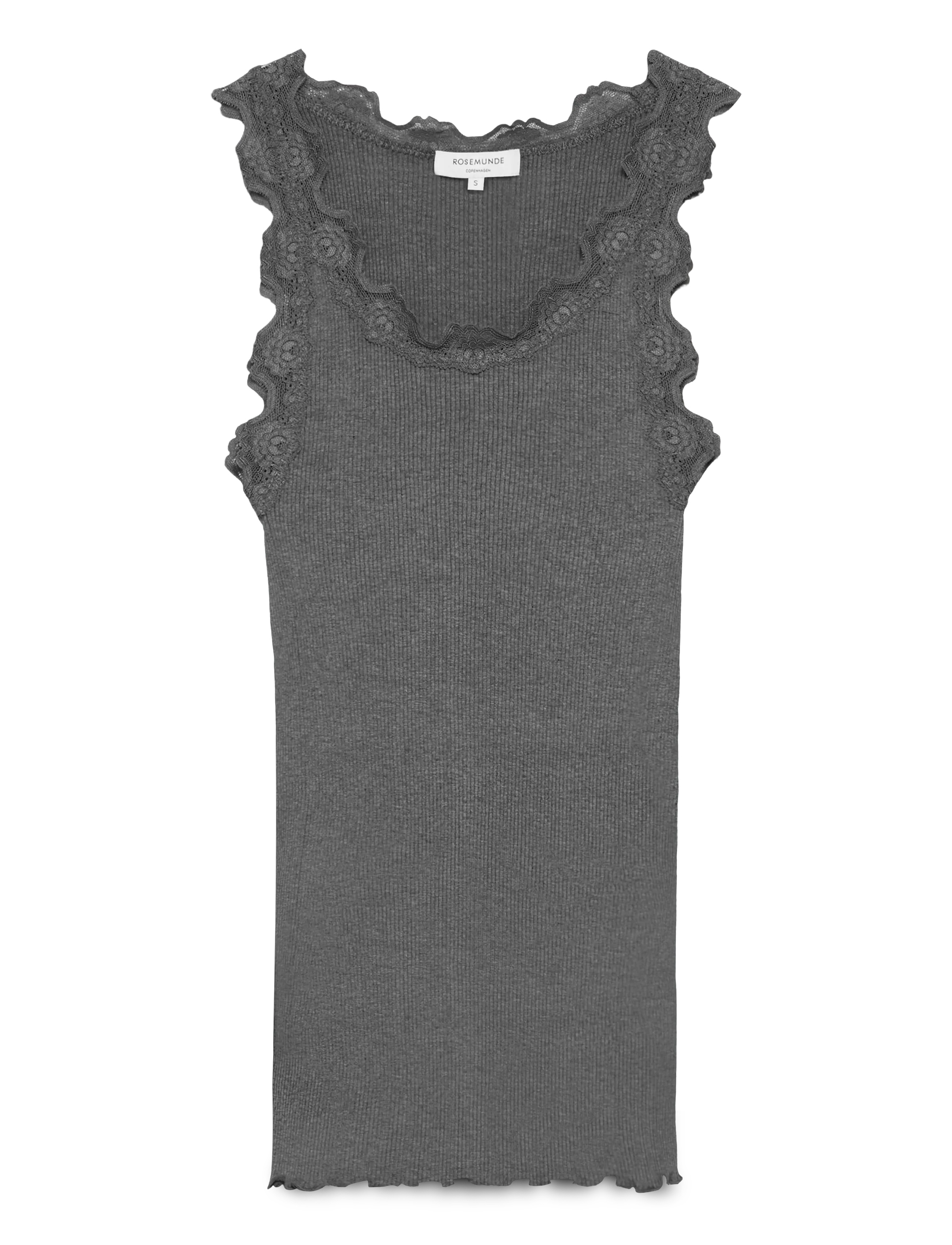 Rosemunde RWBabette Silk SL U-neck Long Lace - Tøj - DARK GREY MELANGE / black