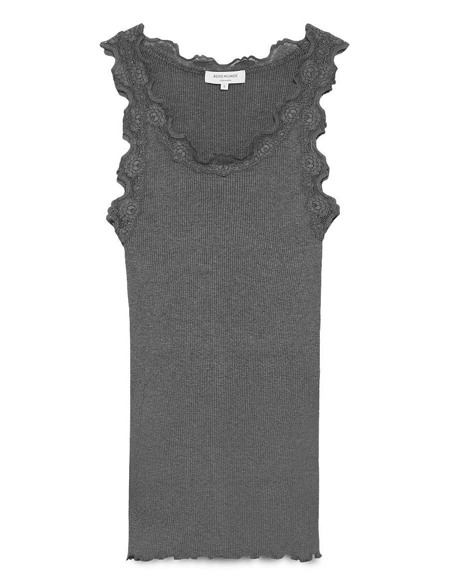 Rosemunde - RWBabette Silk SL U-neck Long Lace Top - Ärmellose tops - dark grey melange - 1