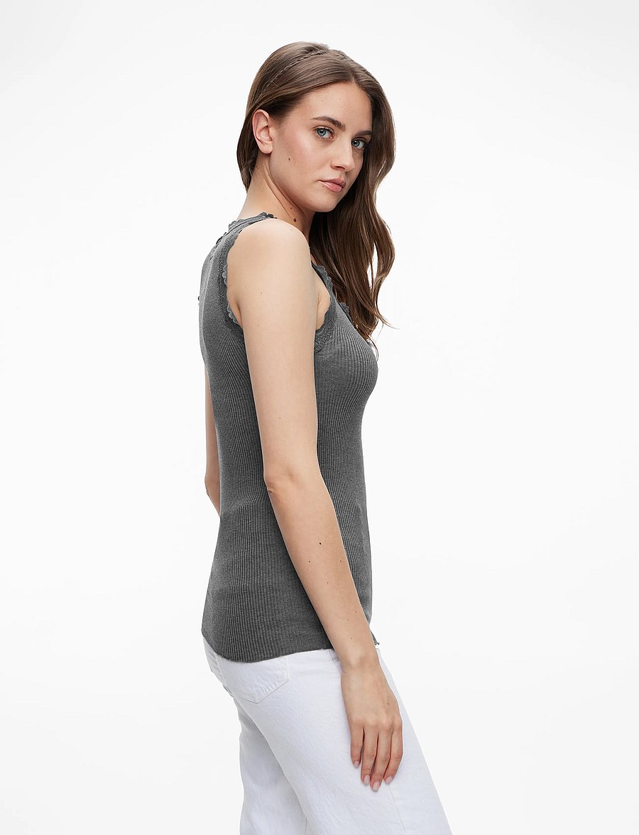 Rosemunde - RWBabette Silk SL U-neck Long Lace Top - Ärmellose tops - dark grey melange - 3