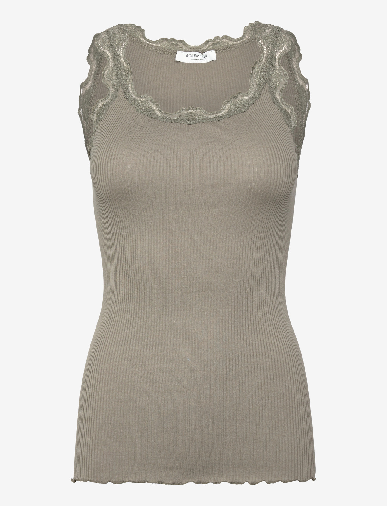Rosemunde - RWBabette Silk SL U-neck Long Lace - tanktops - dried sage - 1