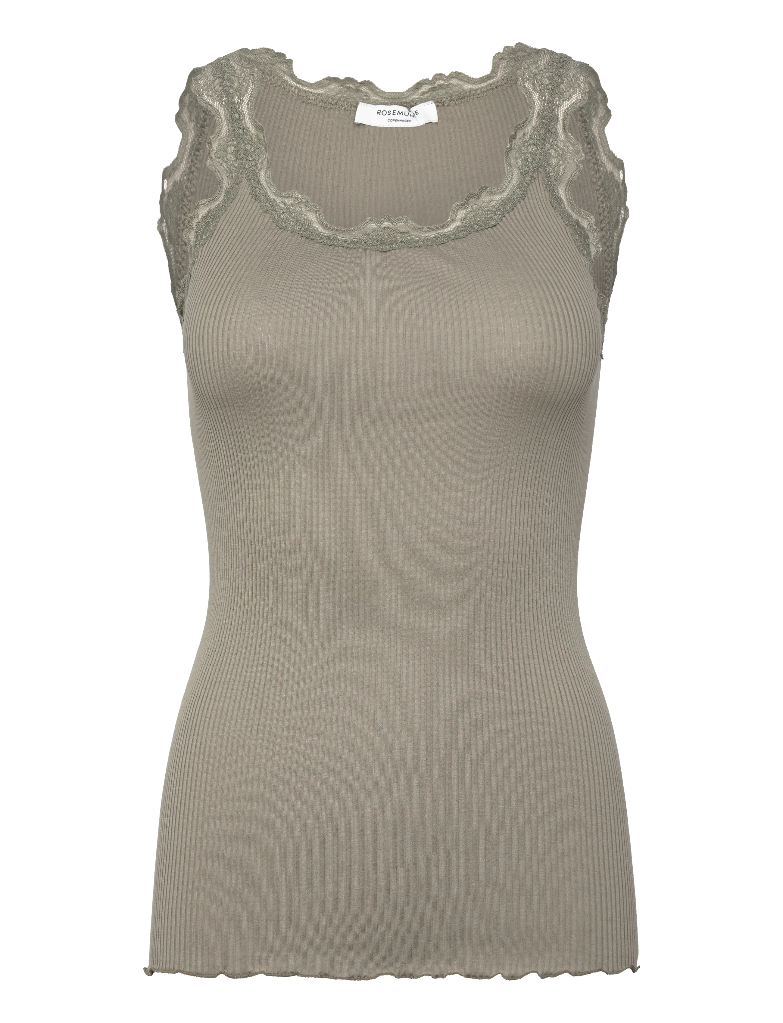 Rosemunde RWBabette Silk SL U-neck Long Lace - Tøj - DRIED SAGE / khaki/green