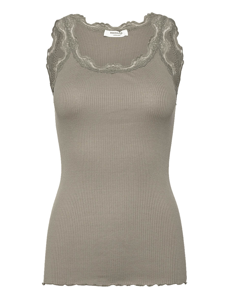 Rosemunde - RWBabette Silk SL U-neck Long Lace Top - Ärmellose tops - dried sage - 1