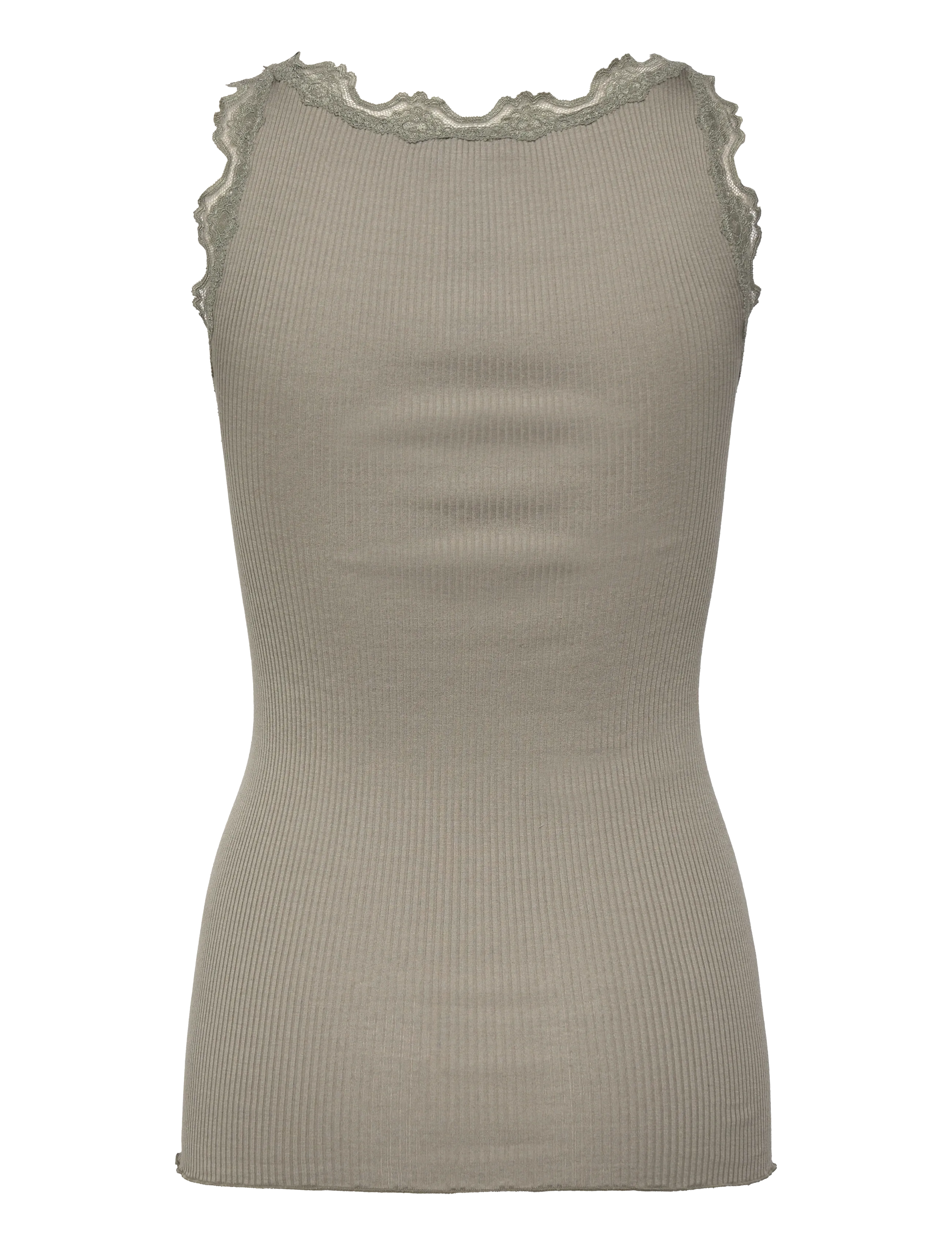 Rosemunde - RWBabette Silk SL U-neck Long Lace - topid ja varrukateta alussärgid - dried sage - 2