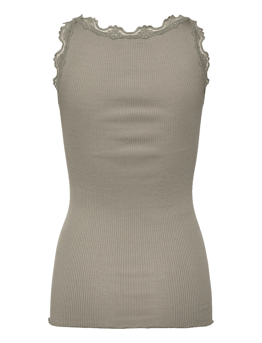 Rosemunde - RWBabette Silk SL U-neck Long Lace Top - Ärmellose tops - dried sage - 2