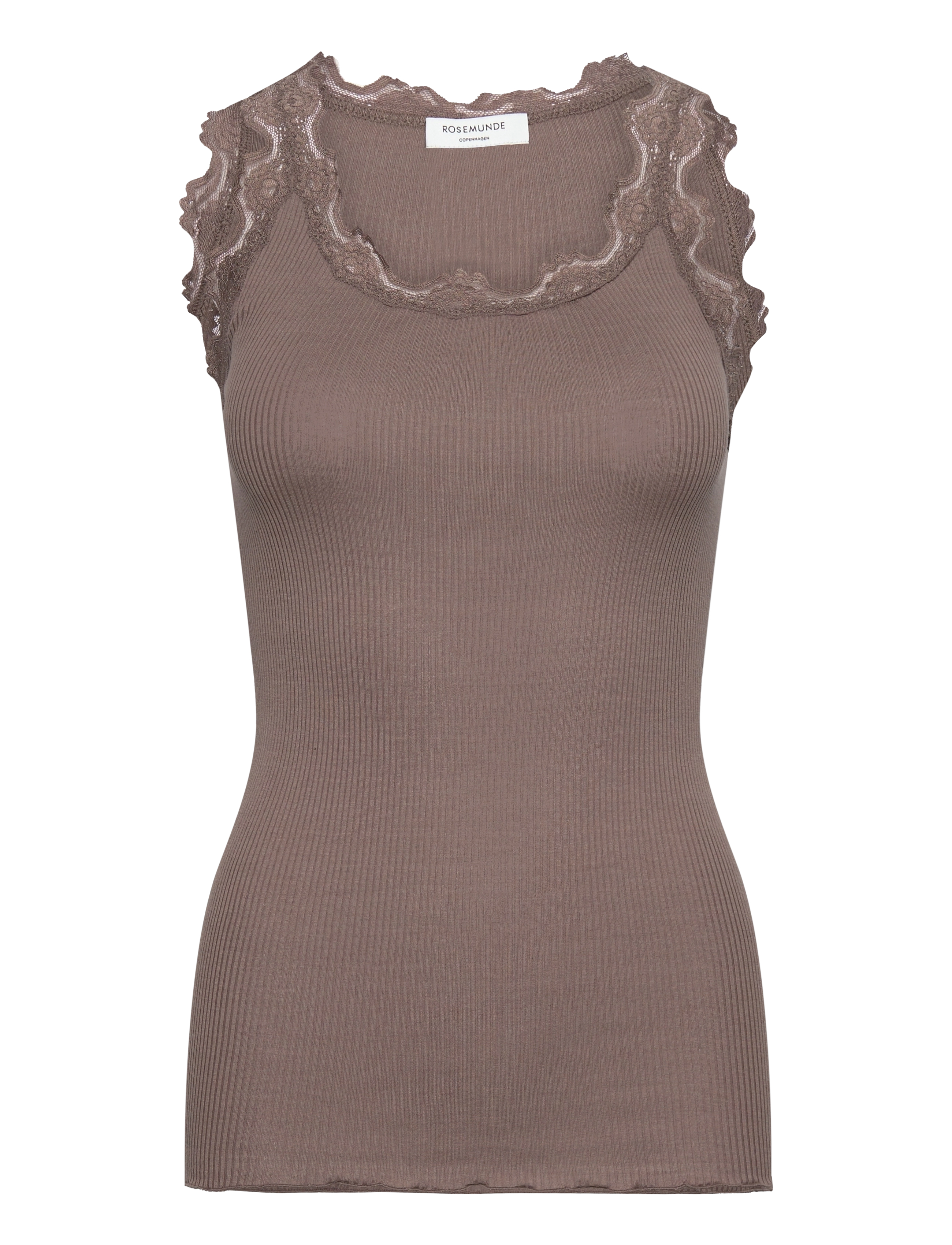 Rosemunde RWBabette Silk SL U-neck Long Lace Top - Tøj - FALCON / brown