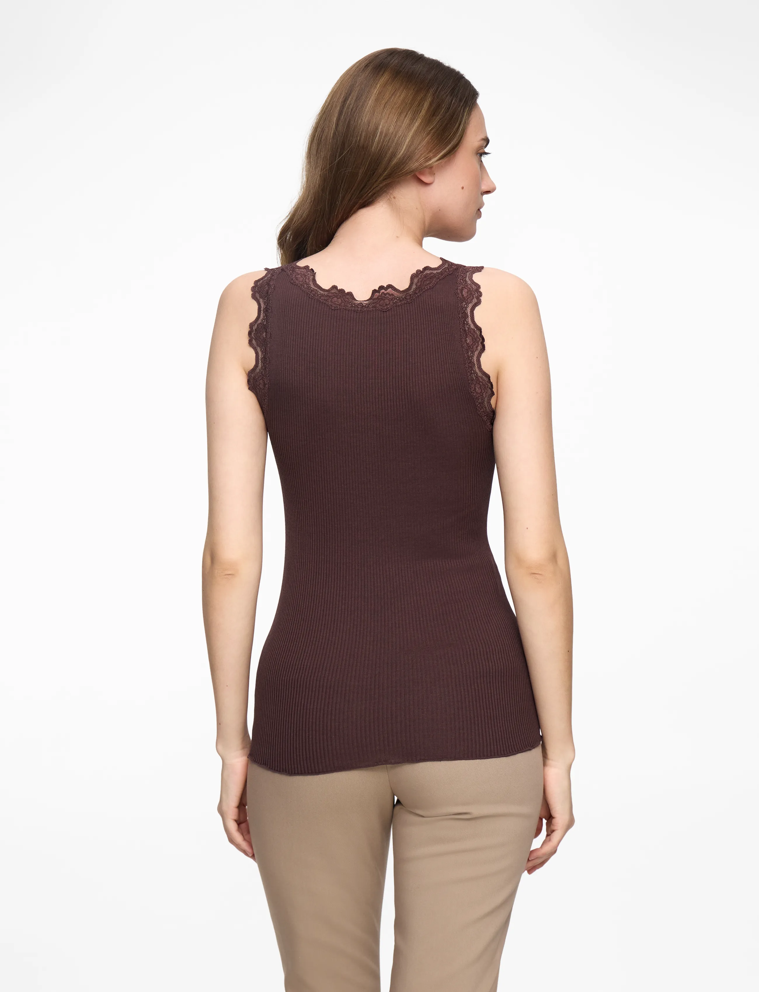 Rosemunde - RWBabette Silk SL U-neck Long Lace - laveste priser - fudge - 5