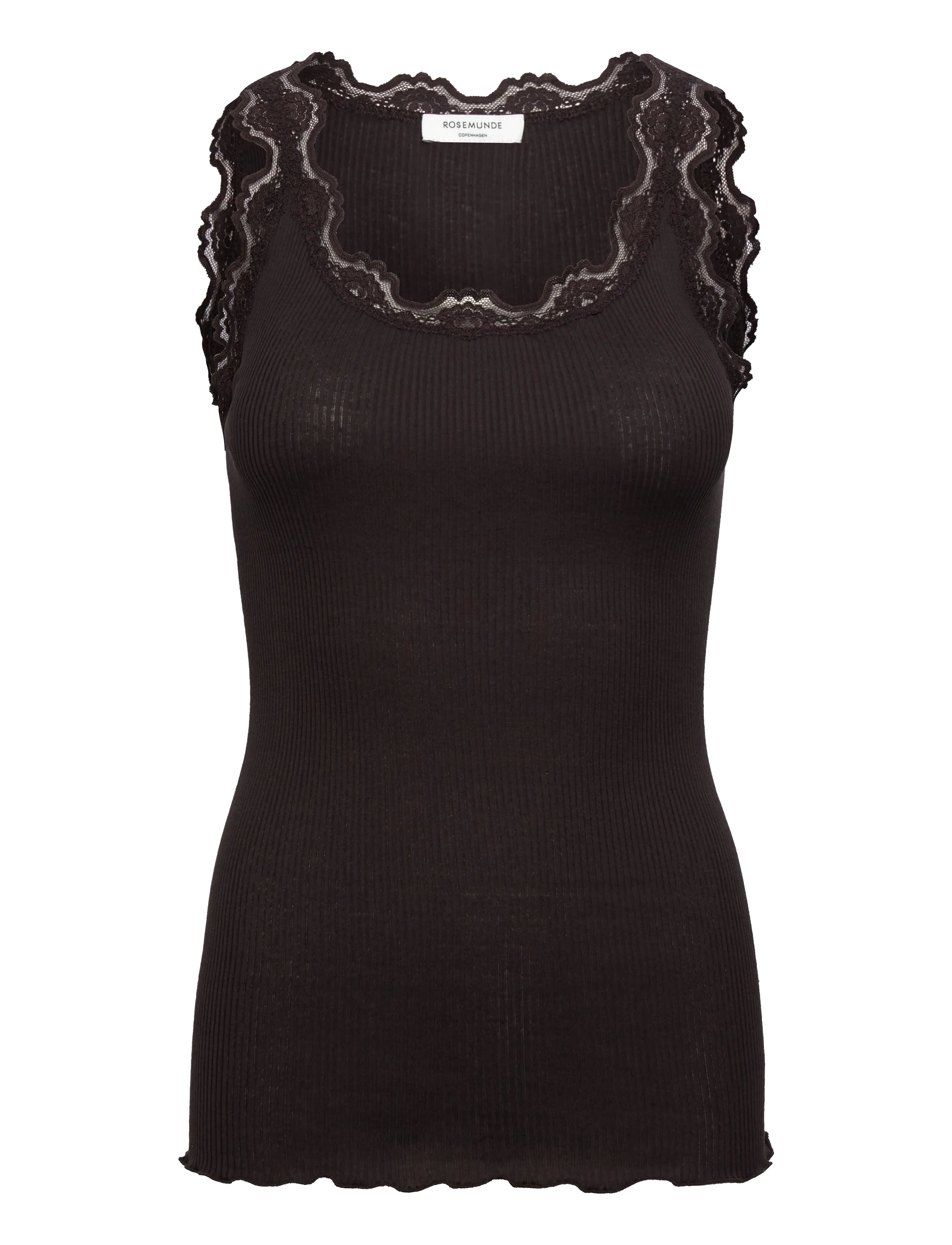 Rosemunde - RWBabette Silk SL U-neck Long Lace - Ärmellose tops - ganache - 1