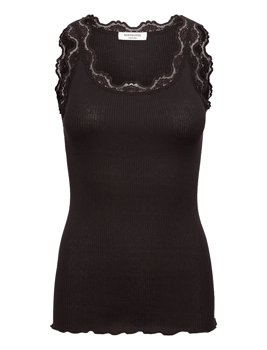 Rosemunde - RWBabette Silk SL U-neck Long Lace Top - sleeveless tops - ganache - 1