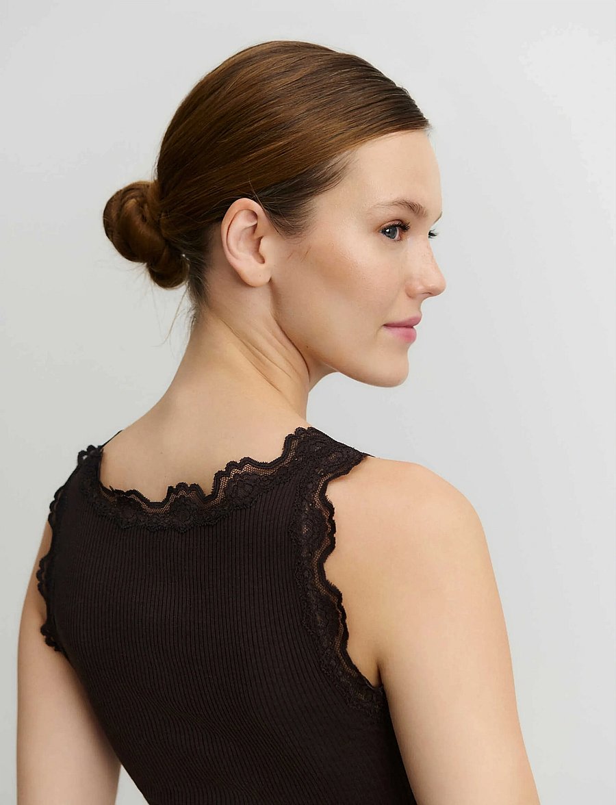Rosemunde - RWBabette Silk SL U-neck Long Lace Top - sleeveless tops - ganache - 3