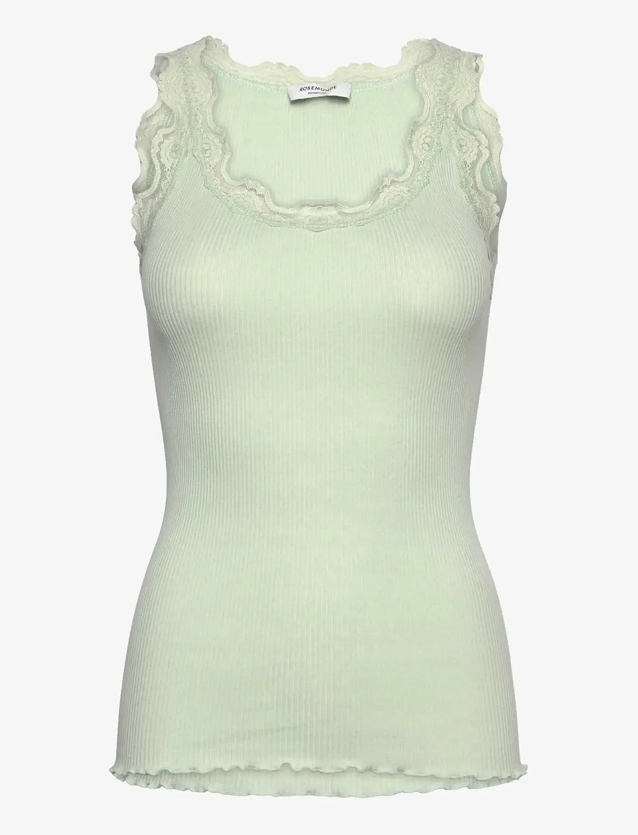 Rosemunde - RWBabette Silk SL U-neck Long Lace - tanktops - green lily - 1