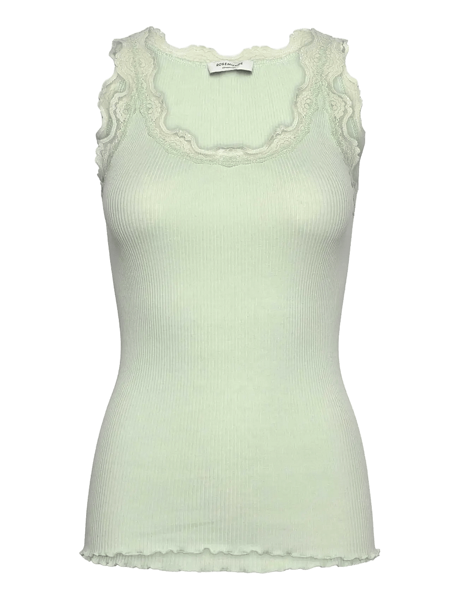 Rosemunde - RWBabette Silk SL U-neck Long Lace Top - Ärmellose tops - green lily - 1
